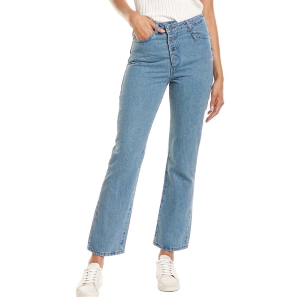 WeWoreWhat Crossover Straight Leg Jean Medium Wash Ankle Length Button Fly 25"